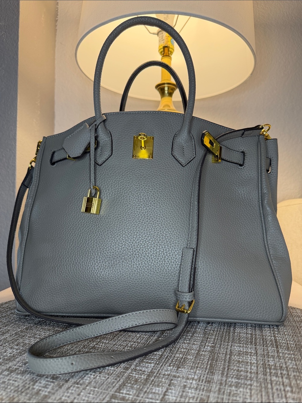 Gray Satchel with Gold Hardware